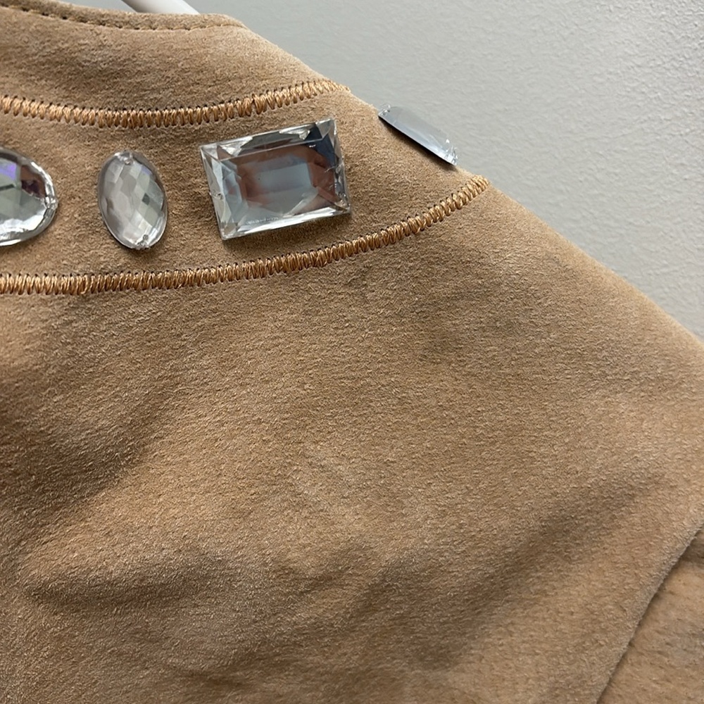Boston Proper Rhinestone Accented Zip-Up Suede Leather Jacket Size 8 - Picture 11 of 13